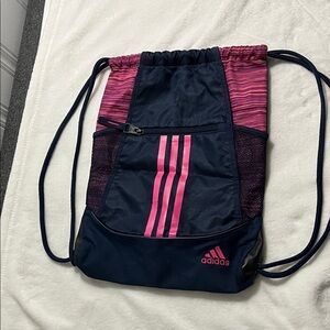 Adidas Navy and Pink Drawstring Backpack